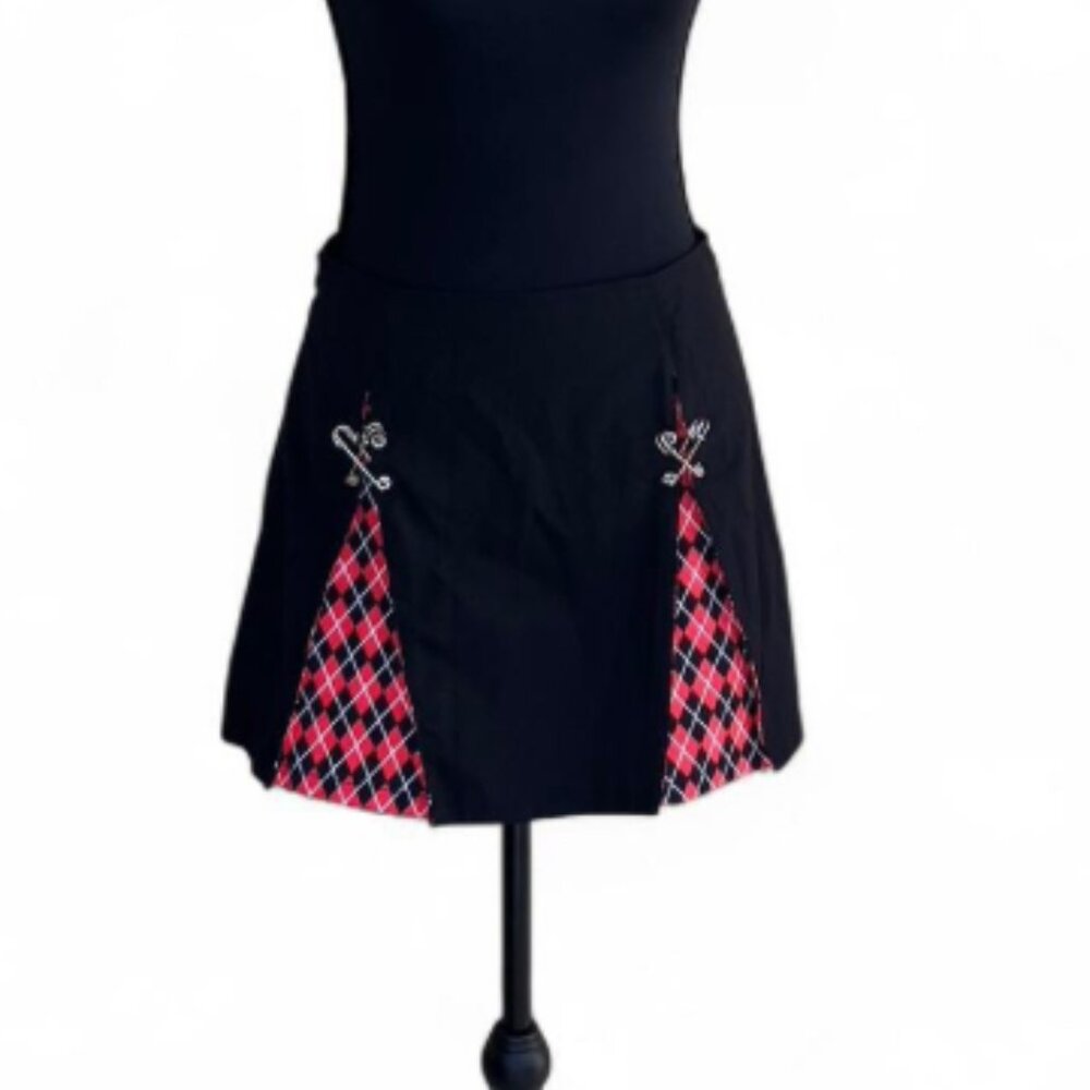 Red & Black Harlequin Patterned Peek Miniskirt Size M